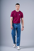 TSHIRT KOL VE YAKA BORDO MAVİ RİBANALI