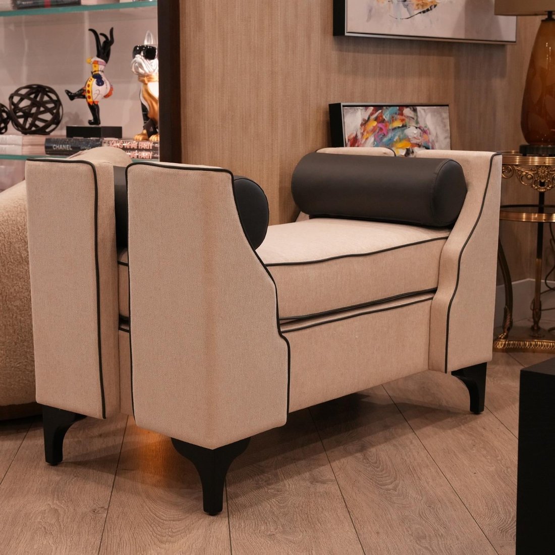 AG Selection - Ag Selection Kıbrıs Ottoman Krem / Deri Fitilli Puf