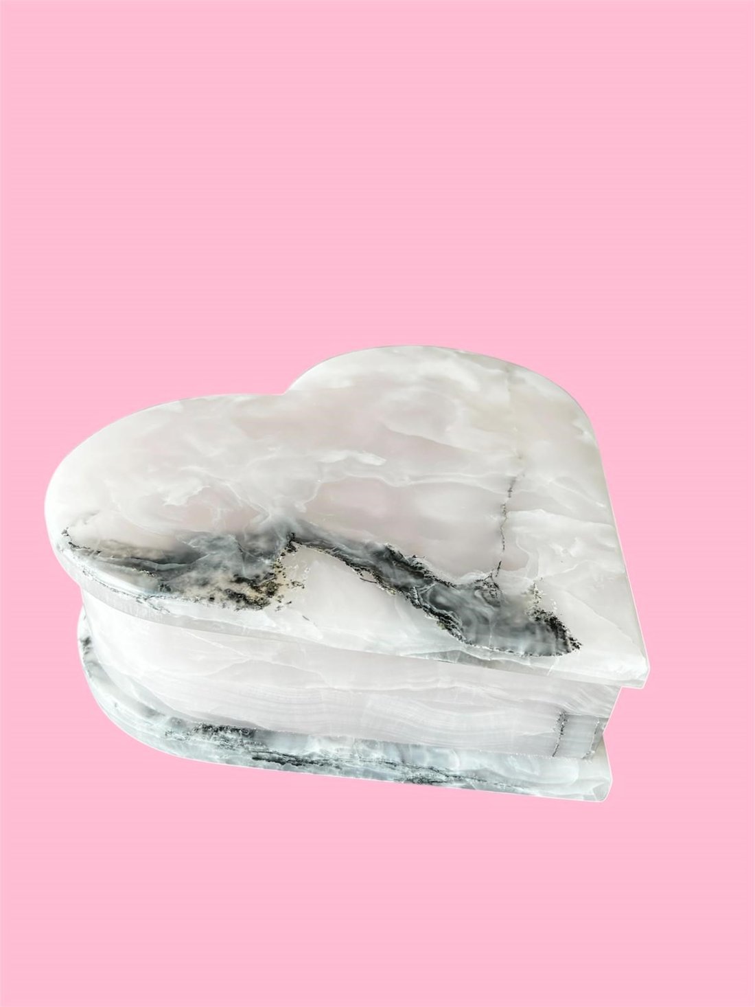 Artmim - Onyx Mermer Kalp Kutu Pembe