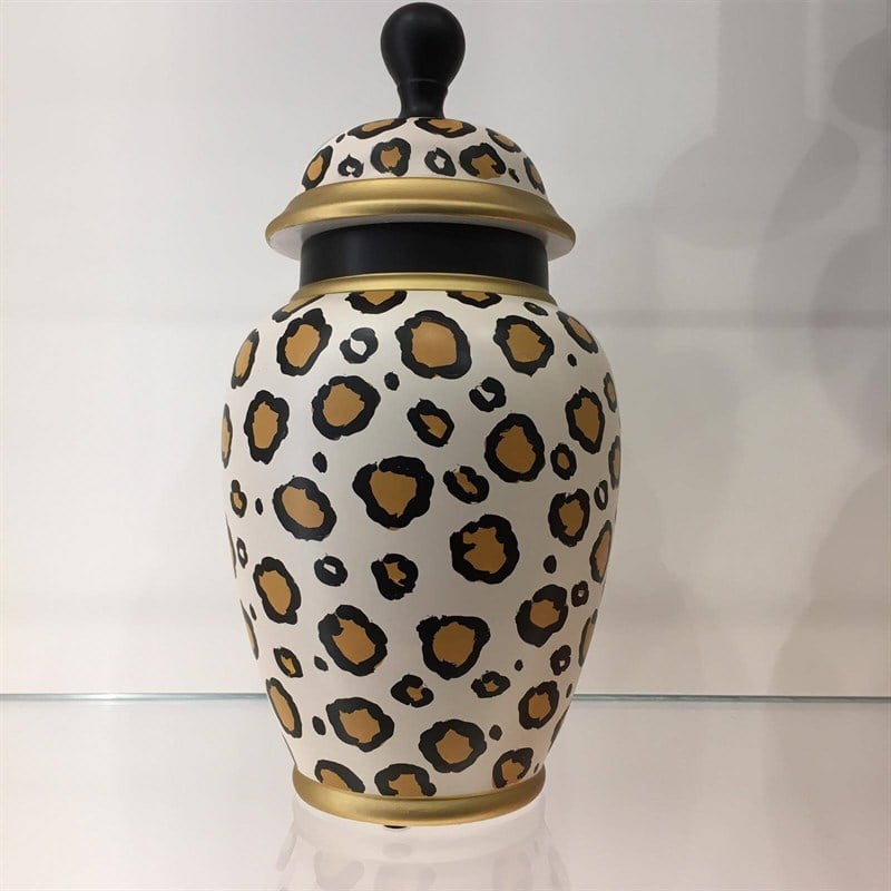 Fancy - Fancy POT W/LID CERAMIC BLACK/WHITE/GOLD LEOPARD 
