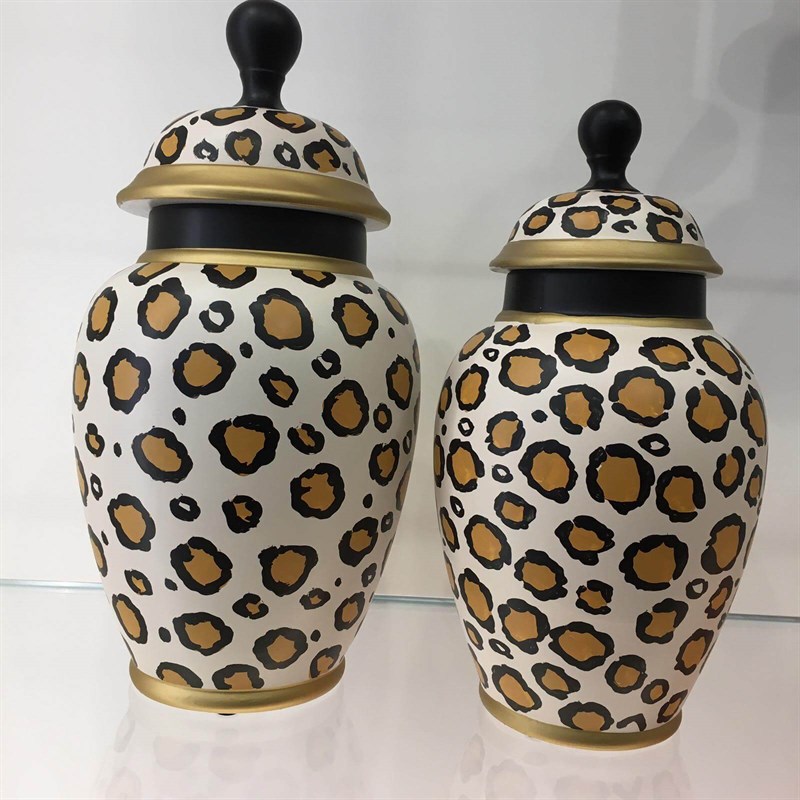 Fancy - Fancy POT W/LID CERAMIC BLACK/WHITE/GOLD LEOPARD