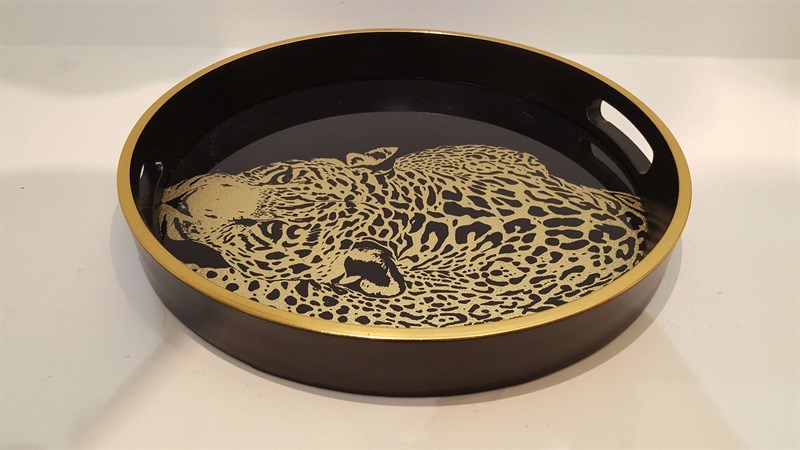 Fancy - Fancy Small Round Mırror Tray Tiger
