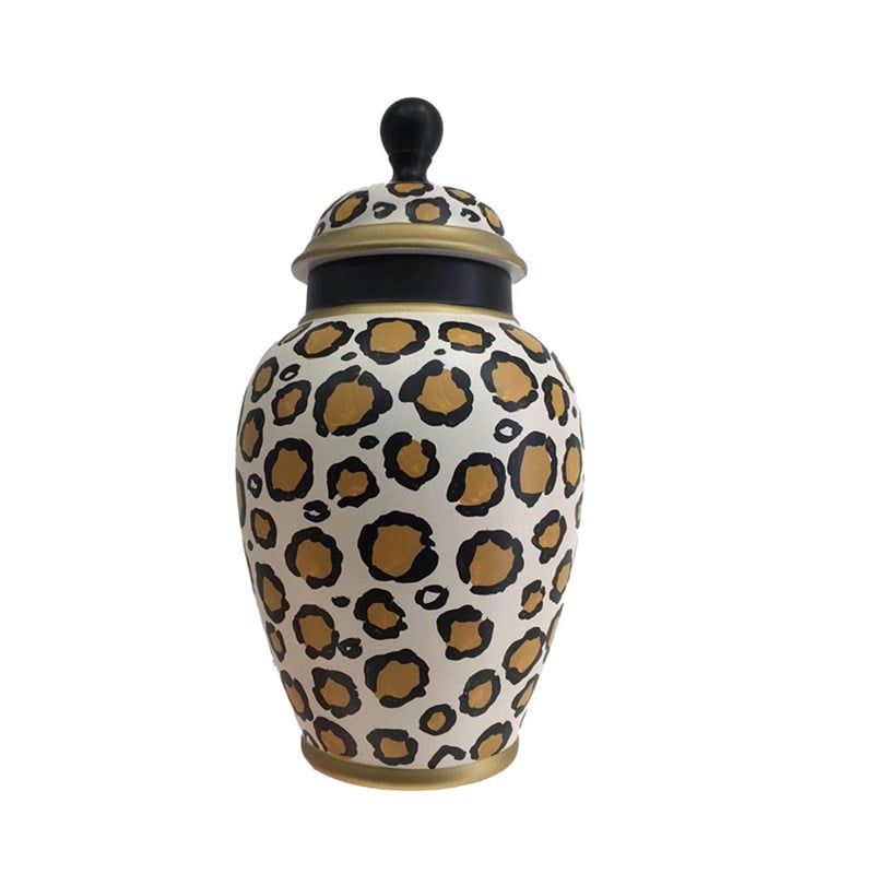 Fancy - Fancy POT W/LID CERAMIC BLACK/WHITE/GOLD LEOPARD 