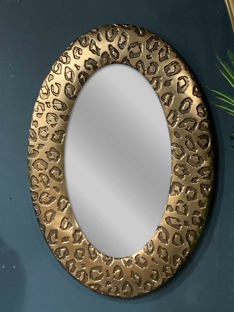 Fancy - Fancy S 2 Oval Ant. Gold Leopard Ayna