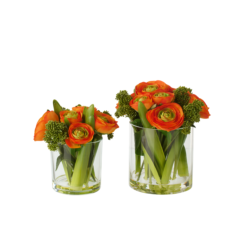 JOLIPA - Jolipa Ranunculus Turuncu / Şeffaf Vazo Küçük
