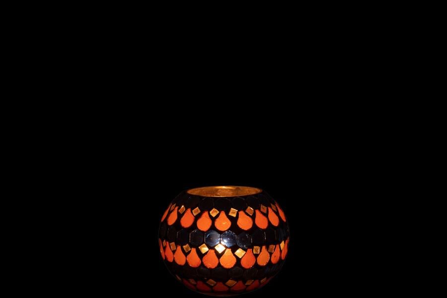 JOLIPA - Jolipa Tealight Holder Mosaic Drop Glass Orange Blue Small