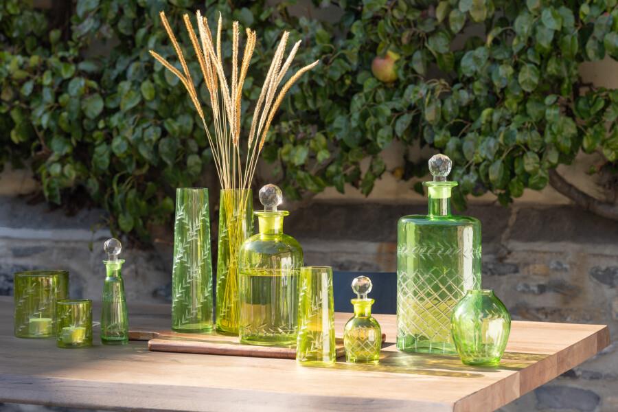 JOLIPA - Jolipa Vase Leaves Glass Green Large Set 2