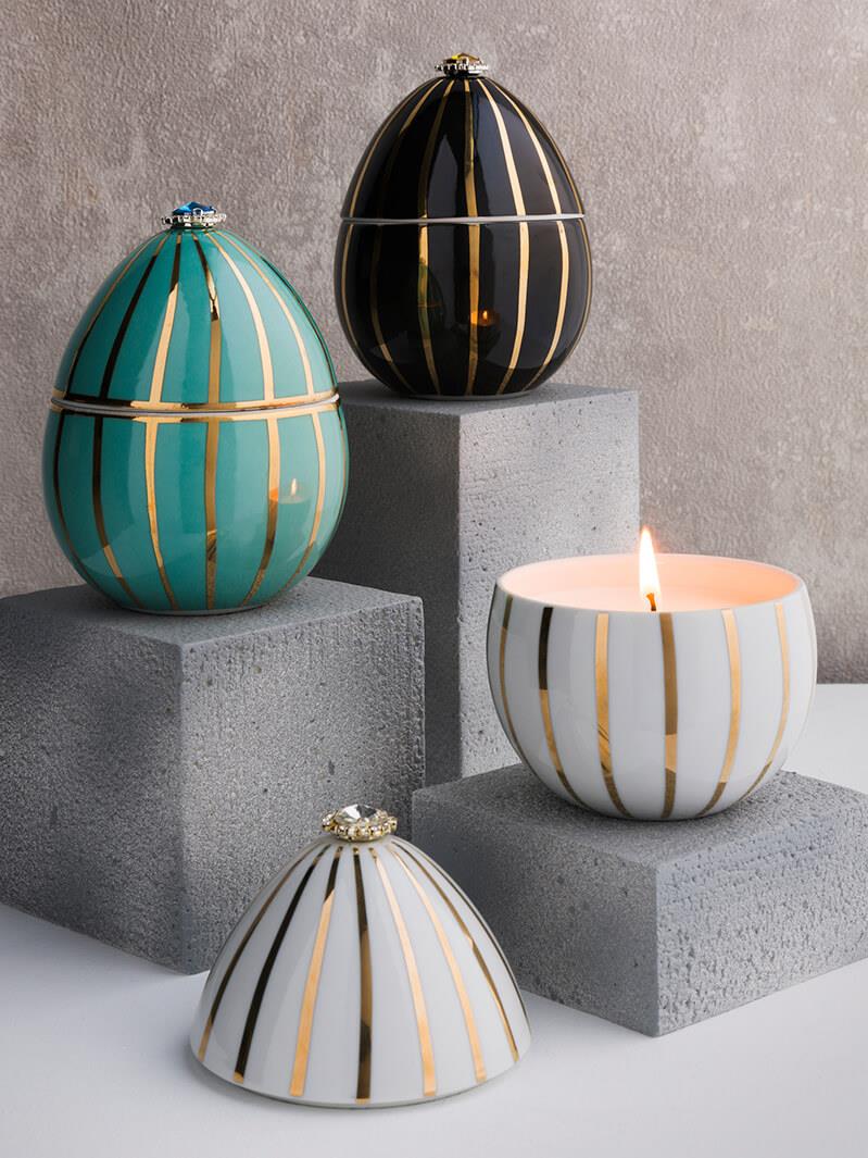 Ladenac - LADENAC BOIS DE ROUSSIE CANDLE 220GR CERAMIC BLACK GOLD STRIPES