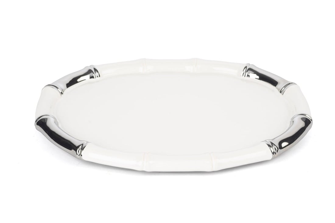Bambu Gümüş Beyaz Oval Servis