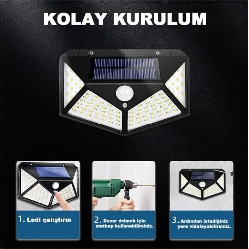 100 Led Dış Mekan Solar Aydınlatma Fotoselli Solar Lamba