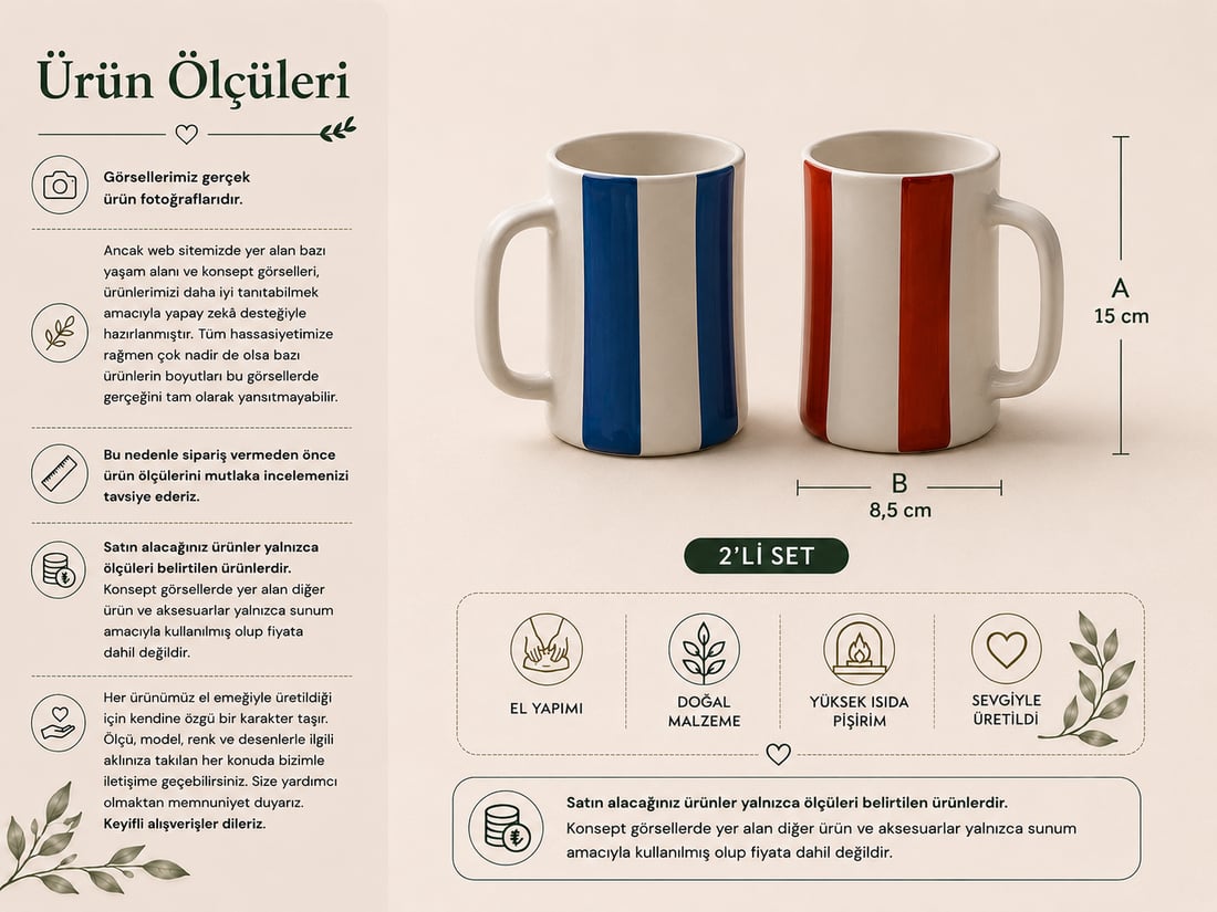 Hand Made Seramik Bira Bardağı 2'li Set