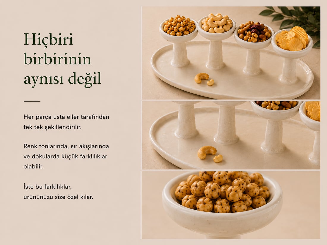 Seramik 4 lü Modern Çerezlik Krem 