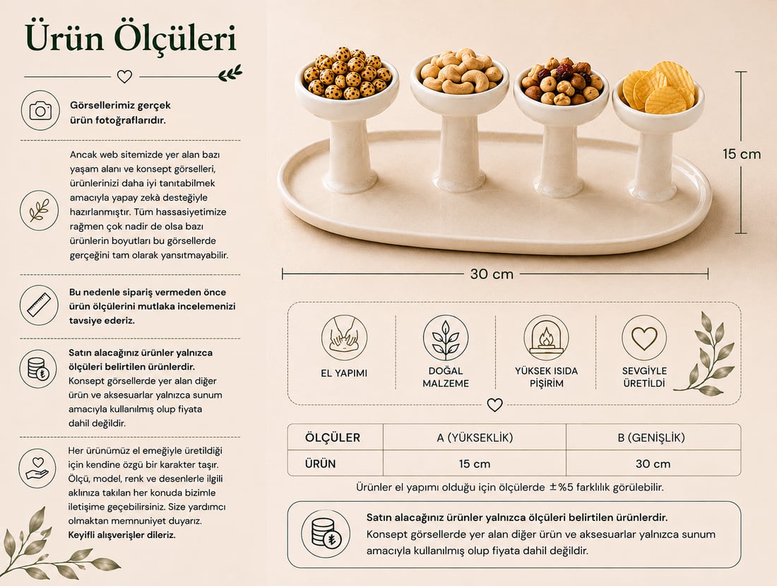 Seramik 4 lü Modern Çerezlik Krem 