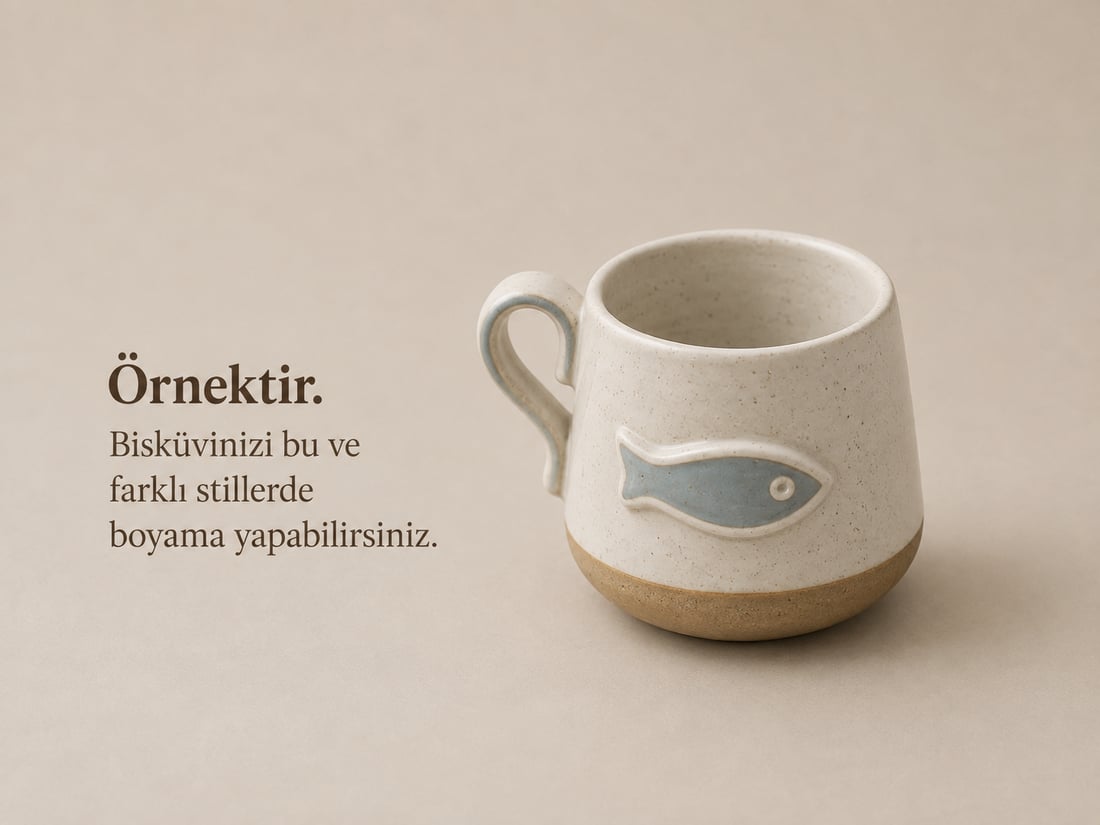 Seramik Bisküvi Balıklı Kupa