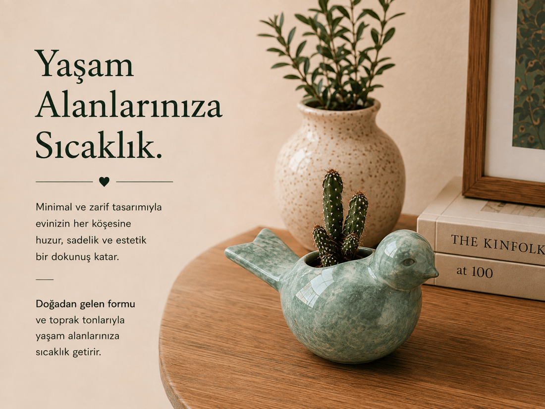 Seramik Dekoratif Kuşlu Saksı