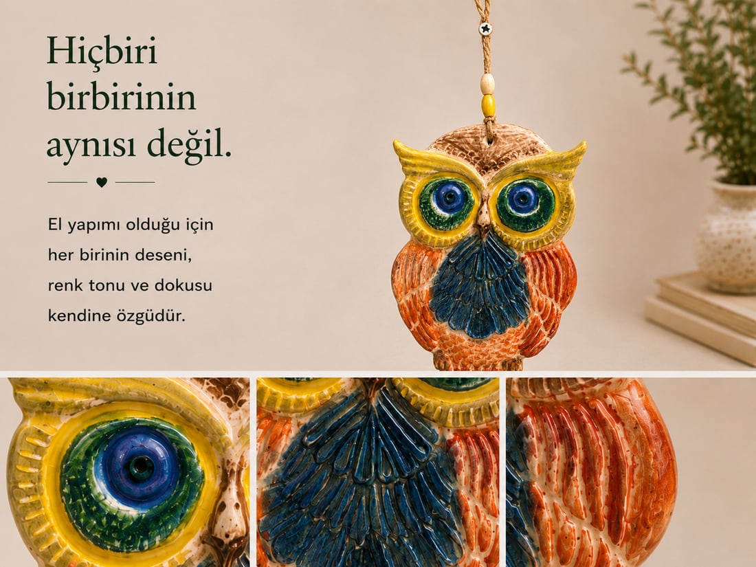 Seramik Duvar Süsü Baykuş