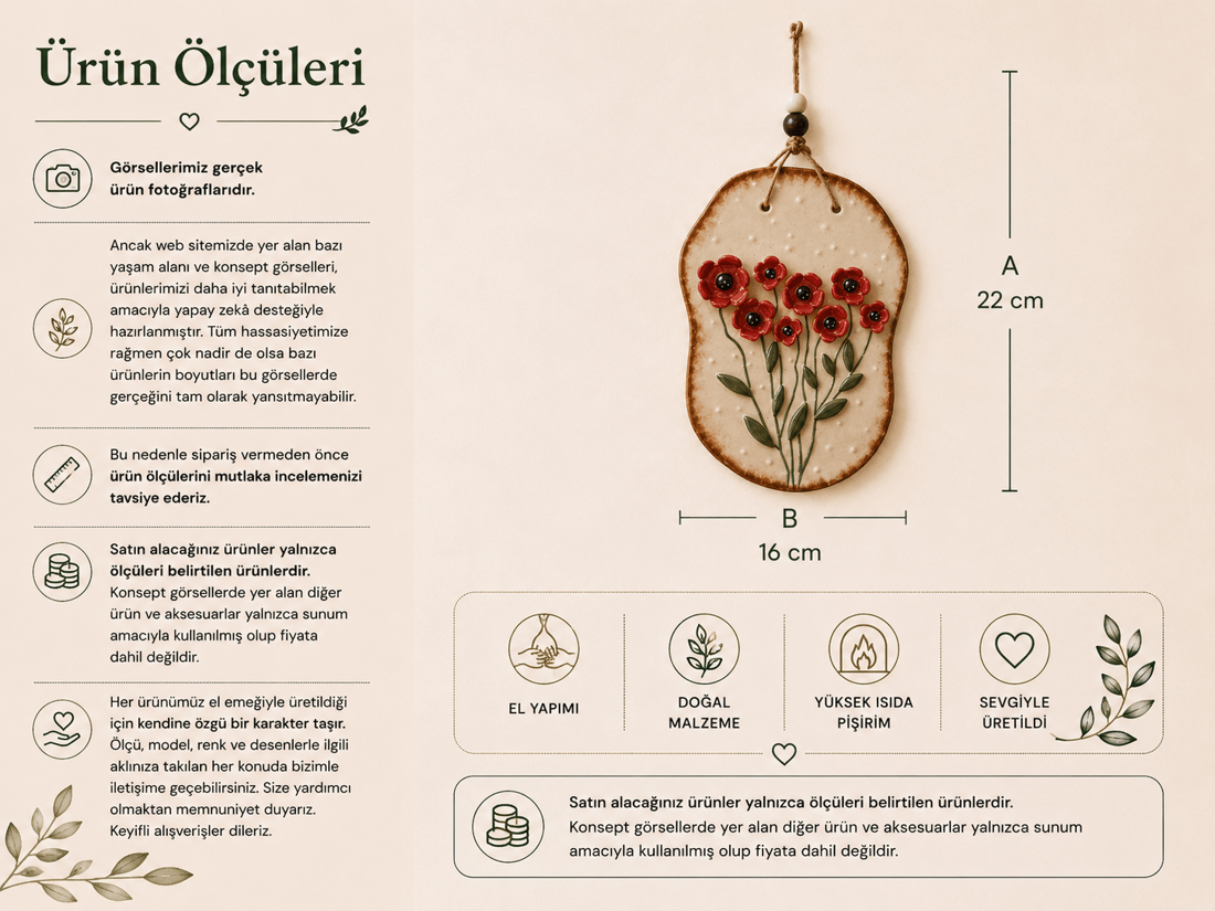 Seramik Duvar Süsü Kırmızı Çiçekli Kabartma Duvar Tablosu