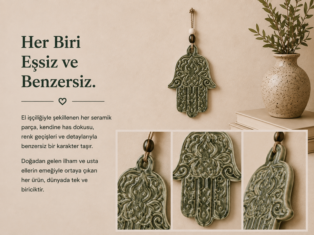 Seramik Hamsa Eli Duvar Süsü