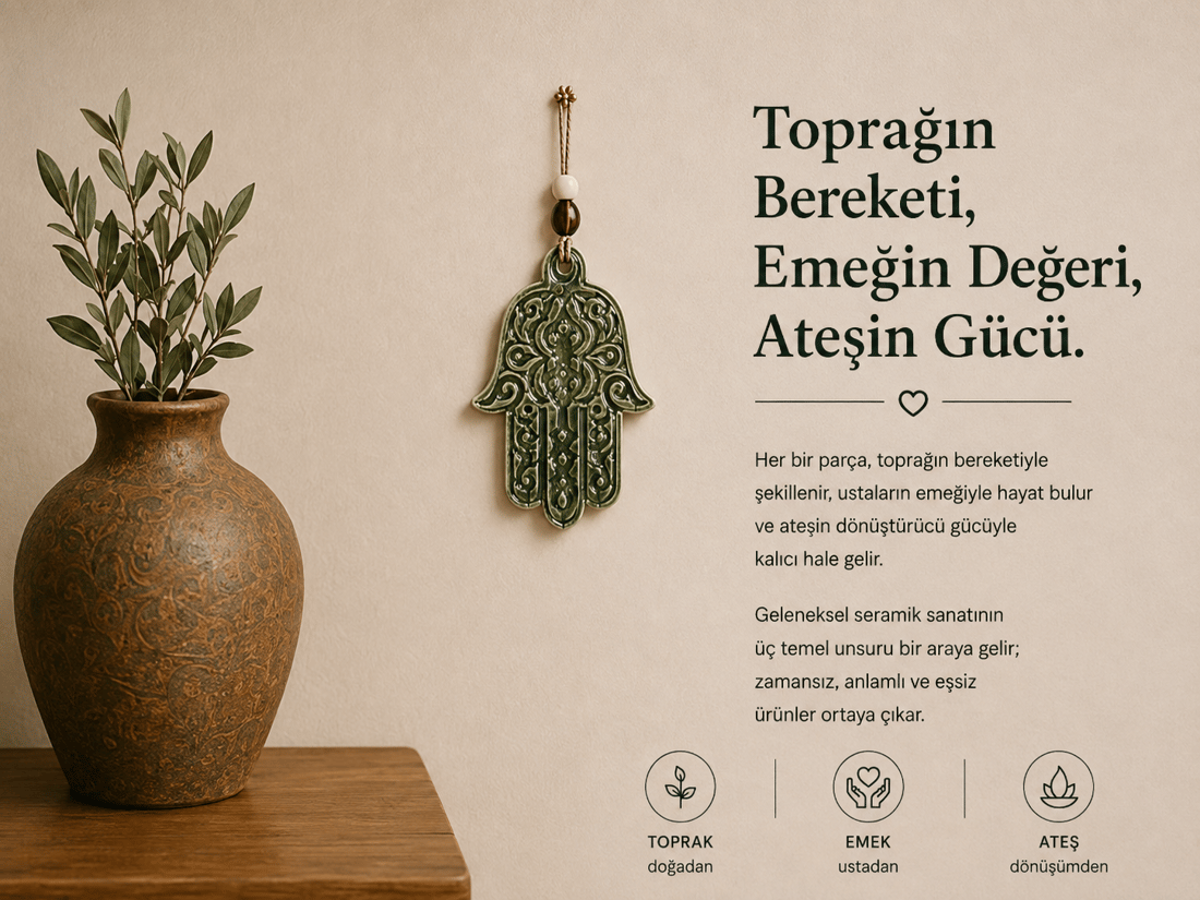 Seramik Hamsa Eli Duvar Süsü