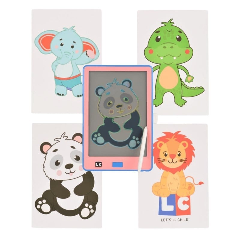 10 İnc Şeffaf Lcd Dijital 4 Adet Çizim Kartlı Tablet - Pembe Mavi