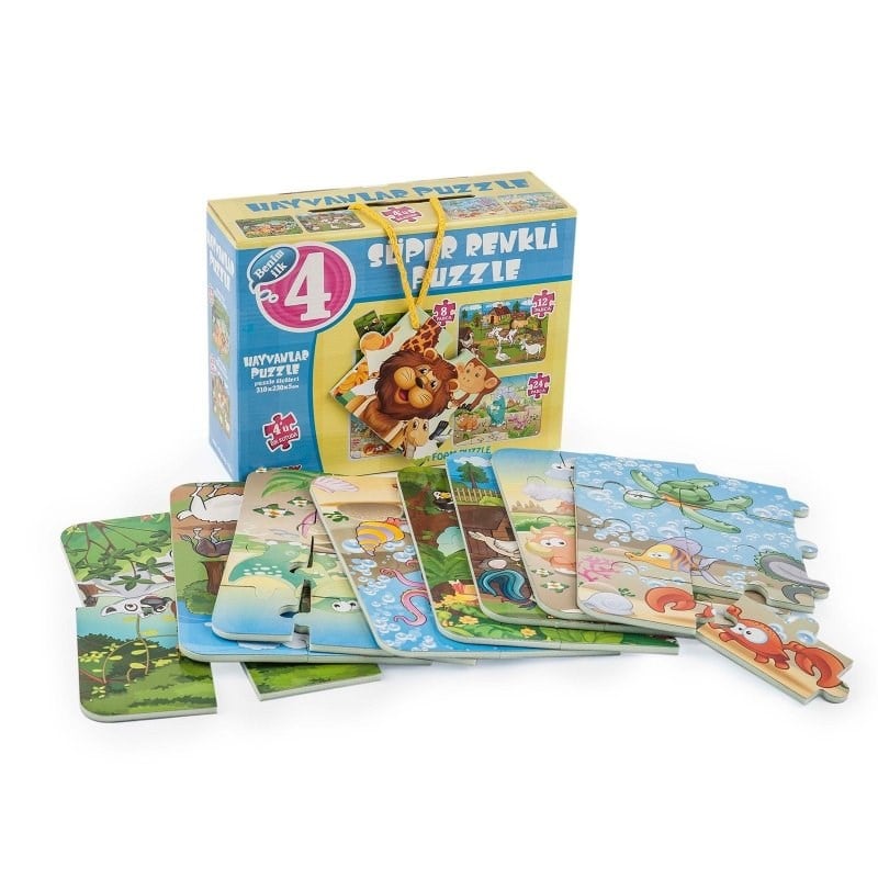 4'lü Hayvanlar Süper Renkli Puzzle