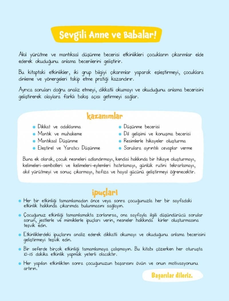 Akıl Yürütme Ve Mantıksal Düşünme Becerisi Etkinlikleri 4-7 Yaş