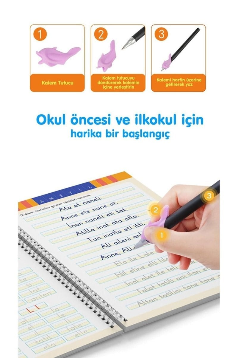 Dikkat Atölyesi Oluklu Güzel Yazı Defteri - Sihirli Uçan Mürekkepli Kalem Hediyeli