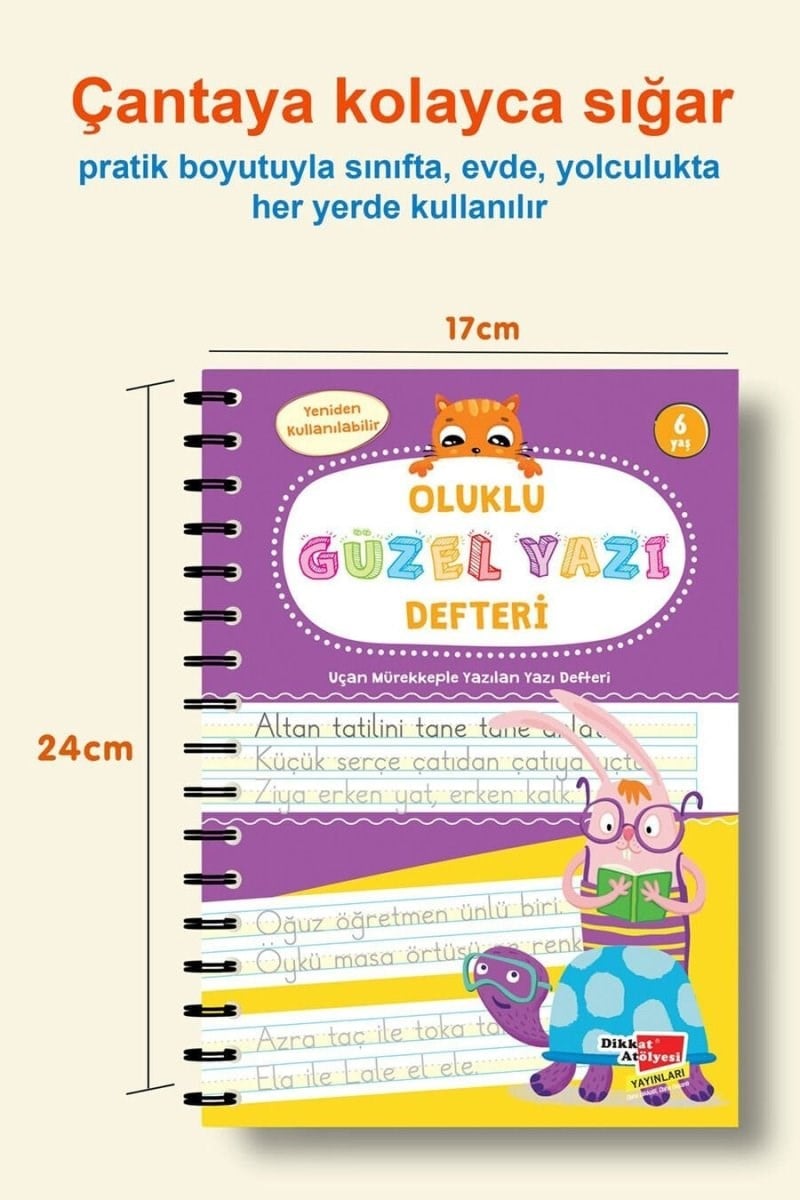 Dikkat Atölyesi Oluklu Güzel Yazı Defteri - Sihirli Uçan Mürekkepli Kalem Hediyeli