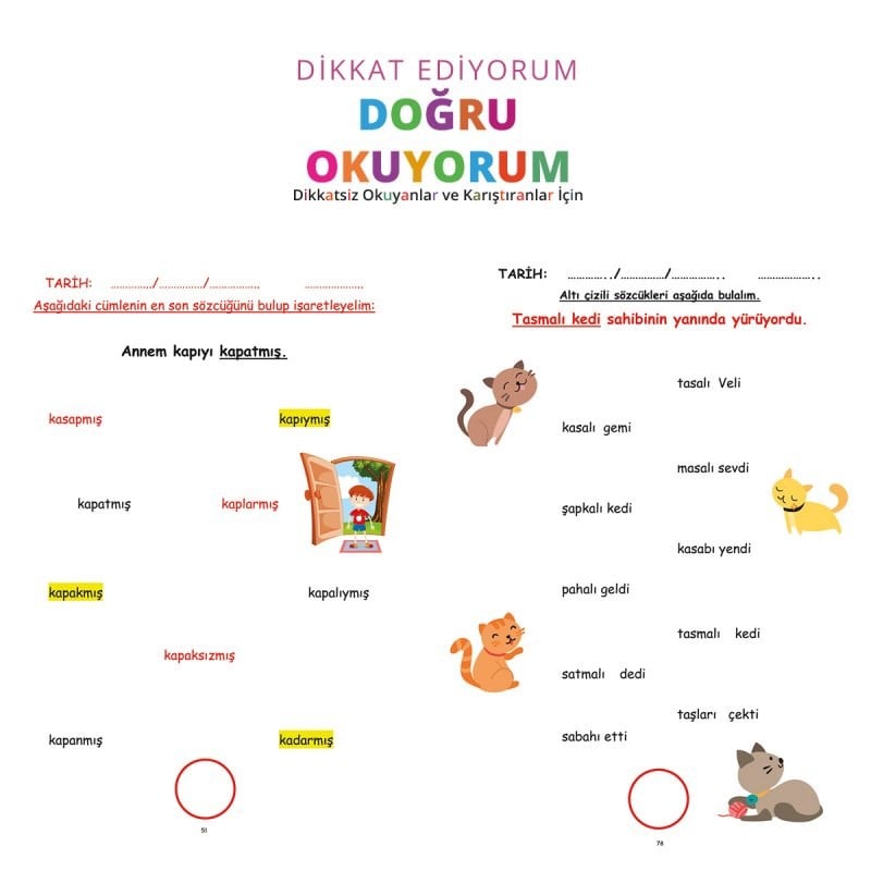 Duyumarket Dikkat Ediyorum Doğru Okuyorum- Dikkatli Okuma Becerisini Geliştirme Çalışma Kitabı