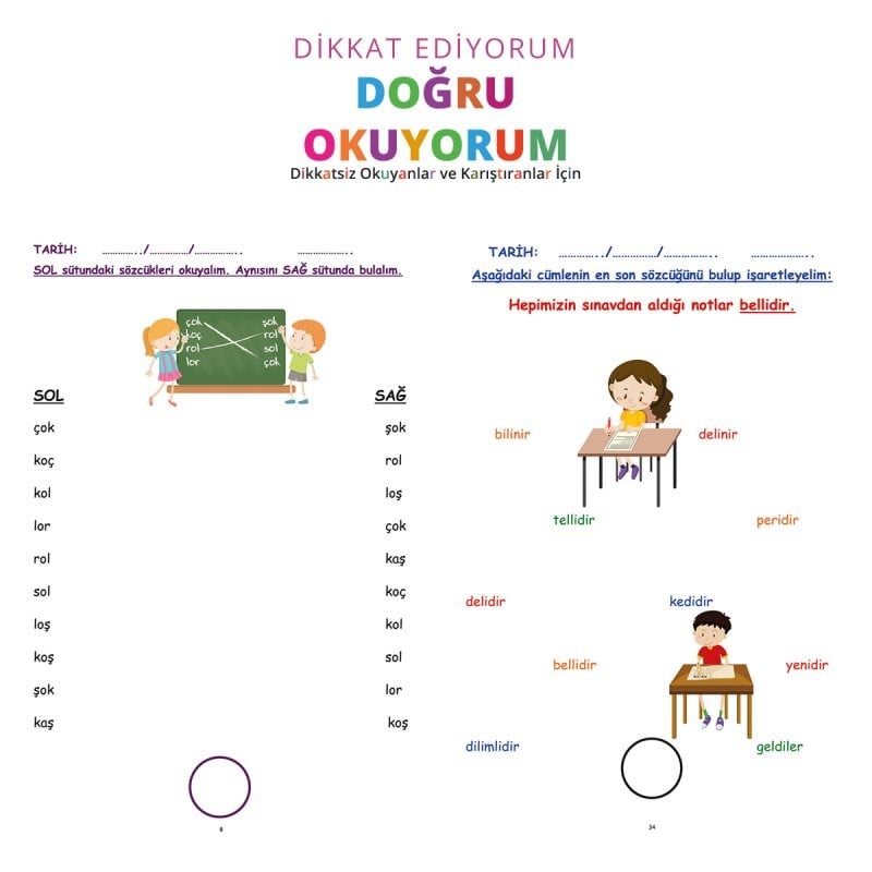 Duyumarket Dikkat Ediyorum Doğru Okuyorum- Dikkatli Okuma Becerisini Geliştirme Çalışma Kitabı