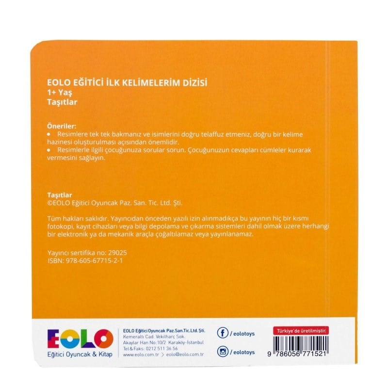 Eolo Eğitici İlk Kelimelerim Dizisi - Taşıtlar