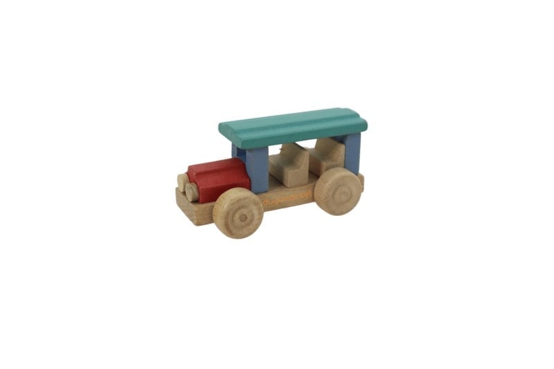 Garajlı Nostaljik Ahşap Araba - Mavi Araba Pembe Garaj