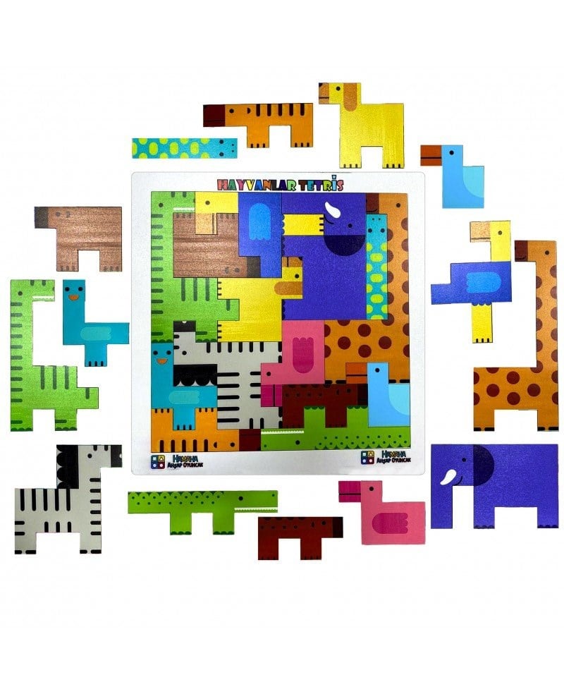 Hamaha Ahşap Hayvanlar Bul Tak Tetris - 20x20 Cm