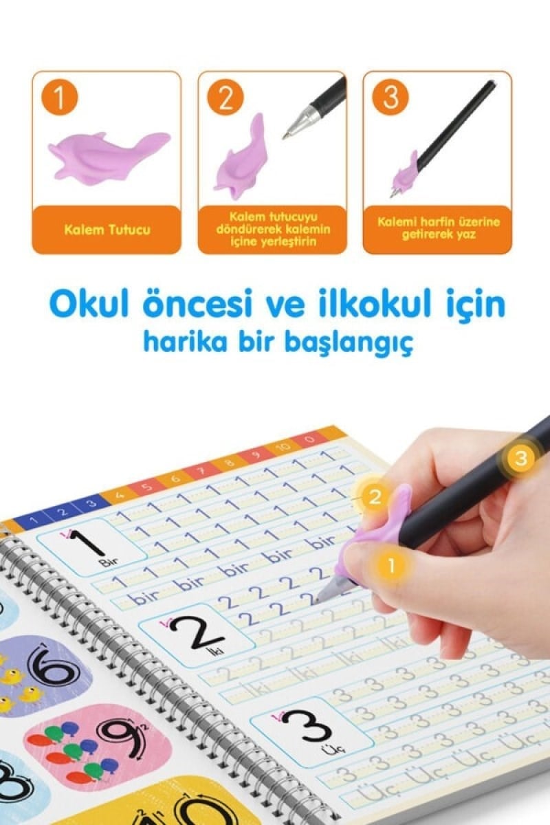 Harfleri Ve Sayıları Yazmayı Kolayca Öğreten Kitap- Sihirli Uçan Kalemli Oluklu (Kabartmalı) Kitap