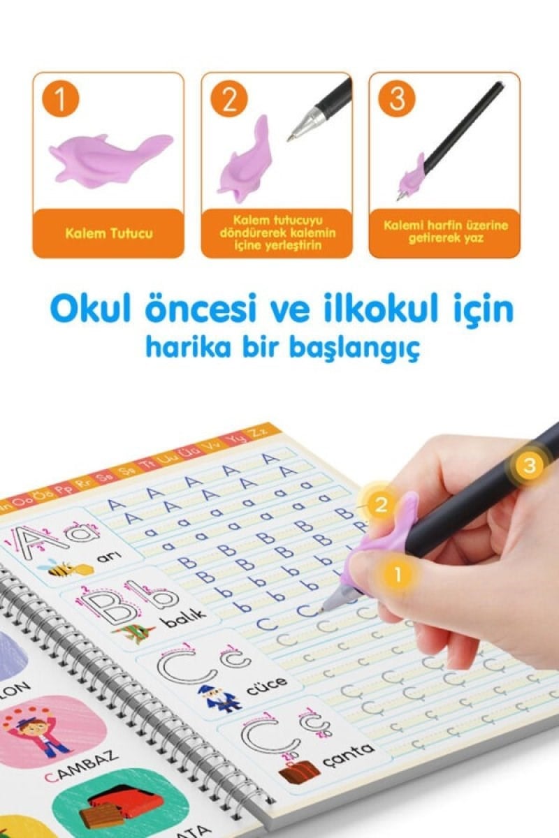 Harfleri Ve Sayıları Yazmayı Kolayca Öğreten Kitap- Sihirli Uçan Kalemli Oluklu (Kabartmalı) Kitap