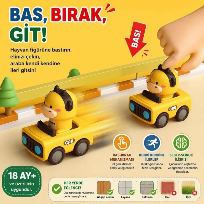 Hayvan Figürlü Bas-bırak Git Araba Eğitici Oyuncak
