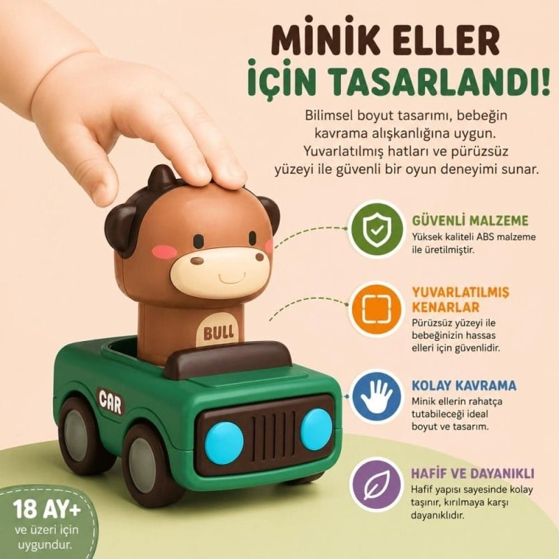 Hayvan Figürlü Bas-bırak Git Araba Eğitici Oyuncak