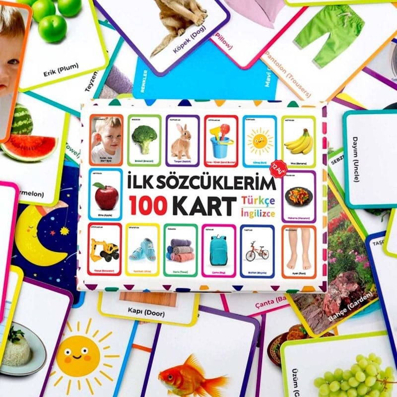 İlk Sözcüklerim Flashcards- Türkçe İngilizce 100 Kelime - 12+ Ay