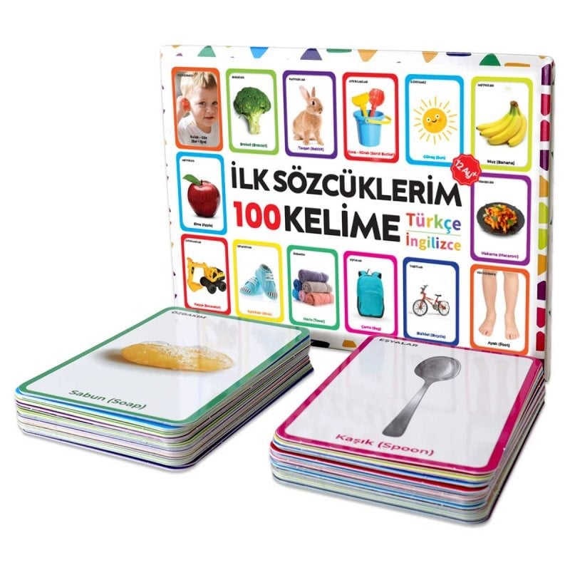 İlk Sözcüklerim Flashcards- Türkçe İngilizce 100 Kelime - 12+ Ay