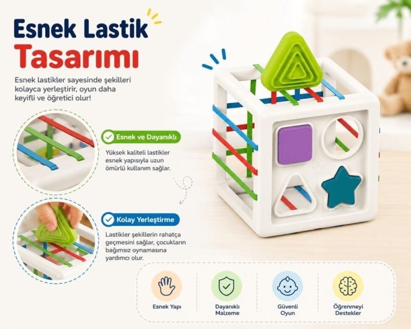 Montessori Şekil Eşleştirme Küpü - Geometrik Bloklu Eğitici Oyuncak
