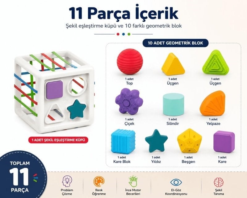 Montessori Şekil Eşleştirme Küpü - Geometrik Bloklu Eğitici Oyuncak
