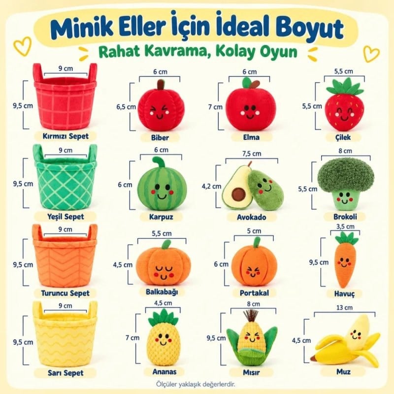 Robokids Montessori Meyve Sebze Renk Eşleştirme Duyusal Bebek Oyuncağı – 16 Parça