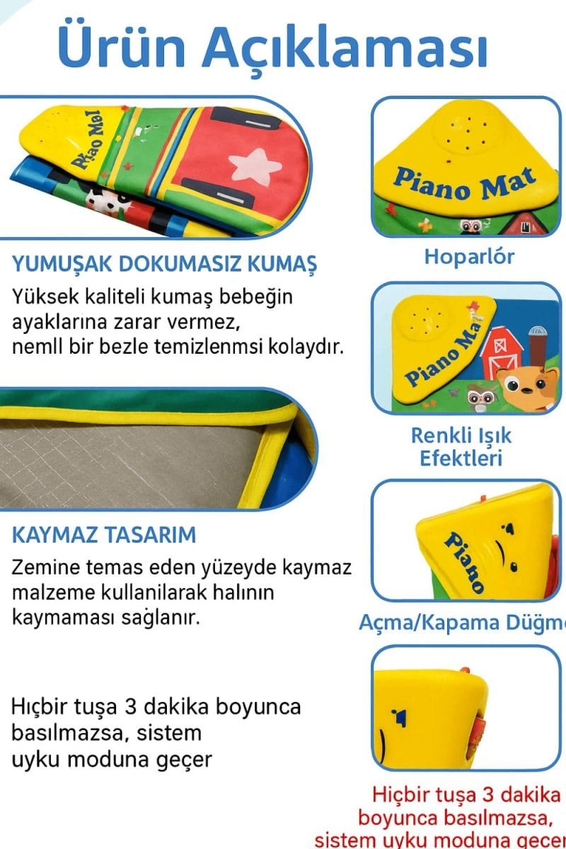 Robokids Müzikli Piyano Oyun Halısı – Dokunmatik Işıklı Halı Oyuncak