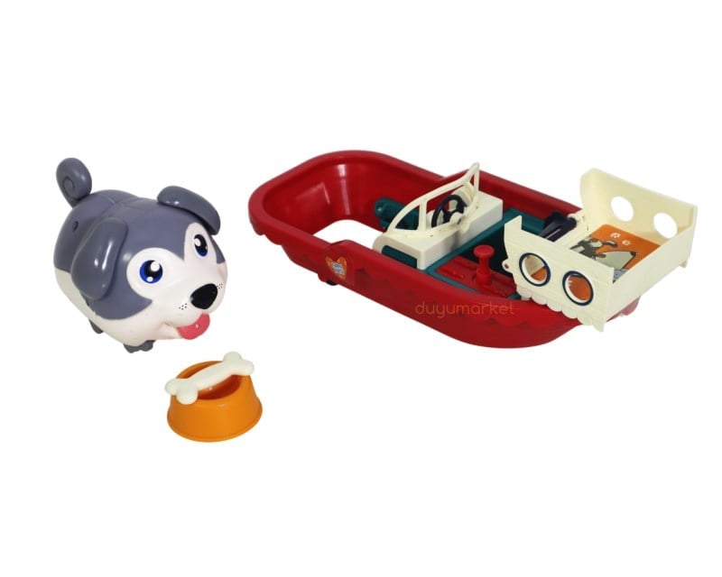 Sesli Sevimli Köpek Ve Eğlenceli Tekne Set - Gri
