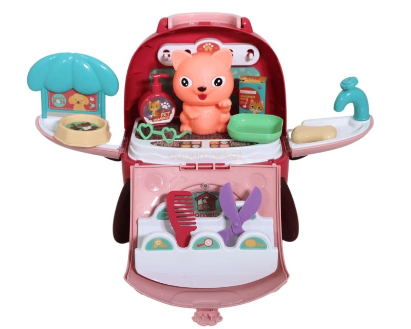 Sırt Çantalı Pets House İkili Set - Pembe Mavi