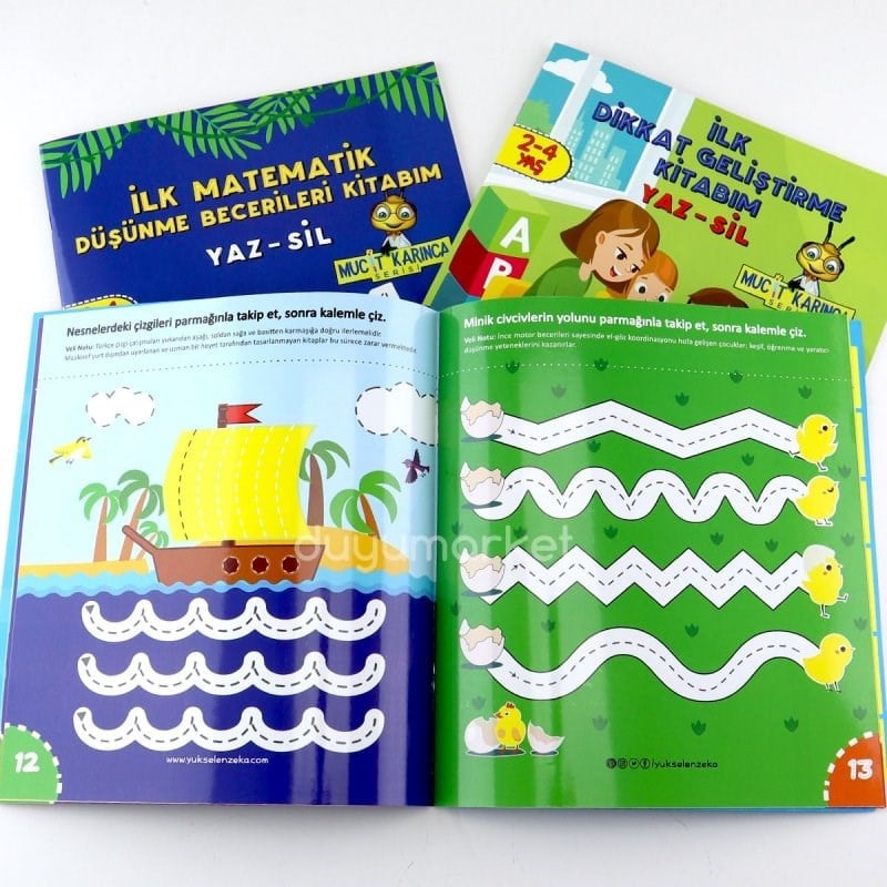 Yükselen Zeka İlk Matematik Düşünme Becerileri Kitabım Yaz - Sil (2-4 Yaş) 1.seri