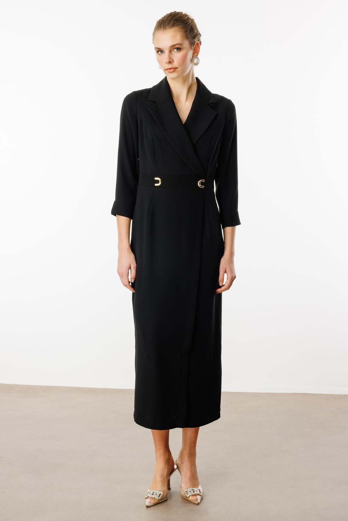 Aksesuar Detaylı Kruvaze Elbise SİYAH