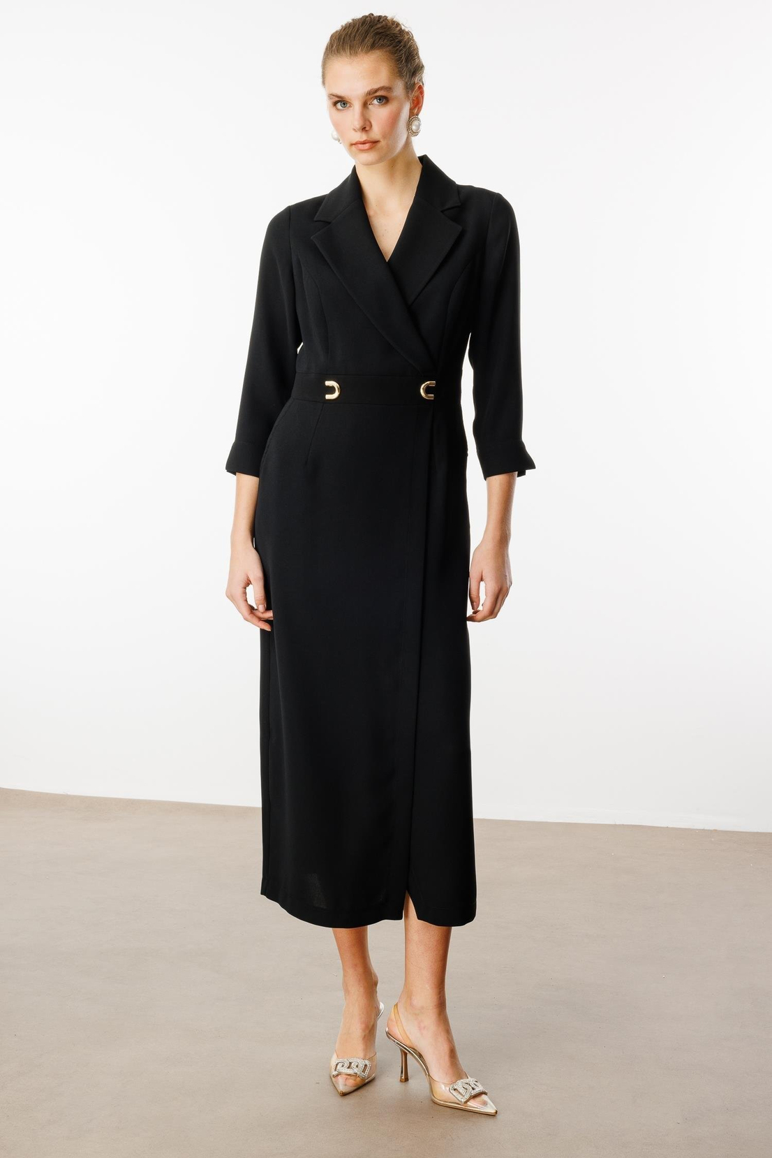 Aksesuar Detaylı Kruvaze Elbise SİYAH