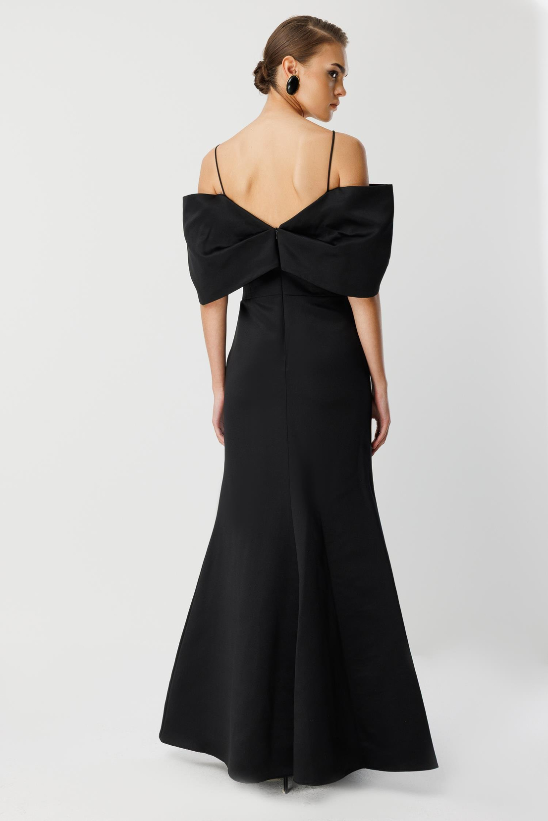 Balık Model Yaka Detaylı Maxi Abiye SİYAH