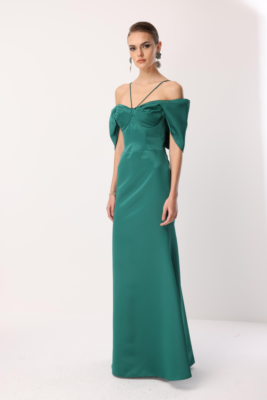 Balık Model Yaka Detaylı Maxi Abiye YEŞİL